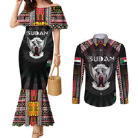Personalized Sudan Roots Couples Matching Mermaid Dress and Long Sleeve Button Shirt African Map in Fingerprint and Tribal Colors