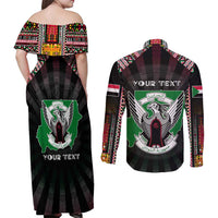 Personalized Sudan Roots Couples Matching Off Shoulder Maxi Dress and Long Sleeve Button Shirt African Map in Fingerprint and Tribal Colors
