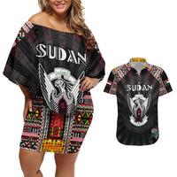 Personalized Sudan Roots Couples Matching Off Shoulder Short Dress and Hawaiian Shirt African Map in Fingerprint and Tribal Colors