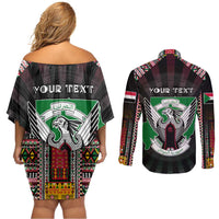Personalized Sudan Roots Couples Matching Off Shoulder Short Dress and Long Sleeve Button Shirt African Map in Fingerprint and Tribal Colors