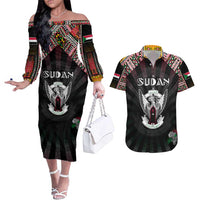 Personalized Sudan Roots Couples Matching Off The Shoulder Long Sleeve Dress and Hawaiian Shirt African Map in Fingerprint and Tribal Colors