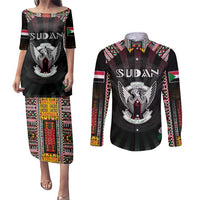 Personalized Sudan Roots Couples Matching Puletasi and Long Sleeve Button Shirt African Map in Fingerprint and Tribal Colors