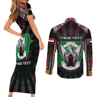 Personalized Sudan Roots Couples Matching Short Sleeve Bodycon Dress and Long Sleeve Button Shirt African Map in Fingerprint and Tribal Colors