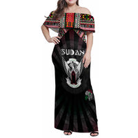 Personalized Sudan Roots Family Matching Off Shoulder Maxi Dress and Hawaiian Shirt African Map in Fingerprint and Tribal Colors