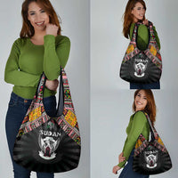 Sudan Roots Grocery Bag African Map in Fingerprint and Tribal Colors