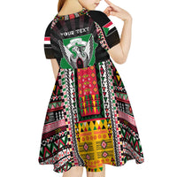 Personalized Sudan Roots Kid Short Sleeve Dress African Map in Fingerprint and Tribal Colors
