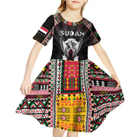 Personalized Sudan Roots Kid Short Sleeve Dress African Map in Fingerprint and Tribal Colors