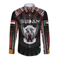 Personalized Sudan Roots Long Sleeve Button Shirt African Map in Fingerprint and Tribal Colors
