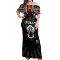 Personalized Sudan Roots Off Shoulder Maxi Dress African Map in Fingerprint and Tribal Colors