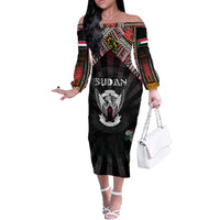 Personalized Sudan Roots Off The Shoulder Long Sleeve Dress African Map in Fingerprint and Tribal Colors