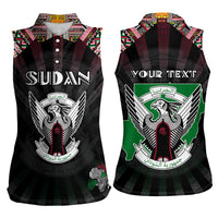 Personalized Sudan Roots Women Sleeveless Polo Shirt African Map in Fingerprint and Tribal Colors