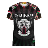 Personalized Sudan Roots Women V-Neck T-Shirt African Map in Fingerprint and Tribal Colors