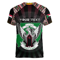 Personalized Sudan Roots Women V-Neck T-Shirt African Map in Fingerprint and Tribal Colors