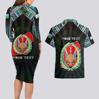 Personalized Djibouti Roots Couples Matching Long Sleeve Bodycon Dress and Hawaiian Shirt African Map in Fingerprint and Tribal Colors