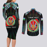 Personalized Djibouti Roots Couples Matching Long Sleeve Bodycon Dress and Long Sleeve Button Shirt African Map in Fingerprint and Tribal Colors