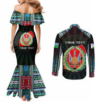 Personalized Djibouti Roots Couples Matching Mermaid Dress and Long Sleeve Button Shirt African Map in Fingerprint and Tribal Colors