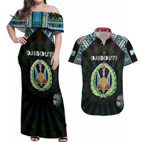 Personalized Djibouti Roots Couples Matching Off Shoulder Maxi Dress and Hawaiian Shirt African Map in Fingerprint and Tribal Colors