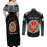 Personalized Djibouti Roots Couples Matching Off Shoulder Maxi Dress and Long Sleeve Button Shirt African Map in Fingerprint and Tribal Colors