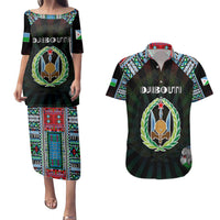 Personalized Djibouti Roots Couples Matching Puletasi and Hawaiian Shirt African Map in Fingerprint and Tribal Colors