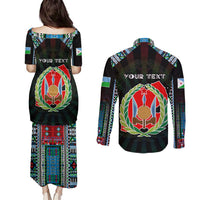 Personalized Djibouti Roots Couples Matching Puletasi and Long Sleeve Button Shirt African Map in Fingerprint and Tribal Colors