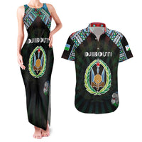 Personalized Djibouti Roots Couples Matching Tank Maxi Dress and Hawaiian Shirt African Map in Fingerprint and Tribal Colors