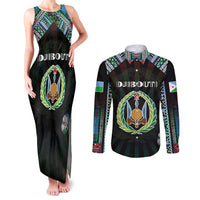 Personalized Djibouti Roots Couples Matching Tank Maxi Dress and Long Sleeve Button Shirt African Map in Fingerprint and Tribal Colors