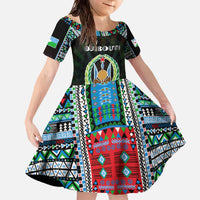 Personalized Djibouti Roots Family Matching Off The Shoulder Long Sleeve Dress and Hawaiian Shirt African Map in Fingerprint and Tribal Colors