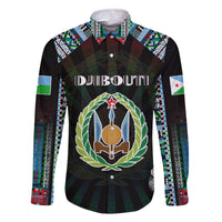 Personalized Djibouti Roots Family Matching Off The Shoulder Long Sleeve Dress and Hawaiian Shirt African Map in Fingerprint and Tribal Colors