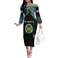 Personalized Djibouti Roots Family Matching Off The Shoulder Long Sleeve Dress and Hawaiian Shirt African Map in Fingerprint and Tribal Colors