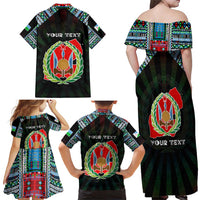 Personalized Djibouti Roots Family Matching Off Shoulder Maxi Dress and Hawaiian Shirt African Map in Fingerprint and Tribal Colors