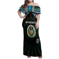 Personalized Djibouti Roots Family Matching Off Shoulder Maxi Dress and Hawaiian Shirt African Map in Fingerprint and Tribal Colors