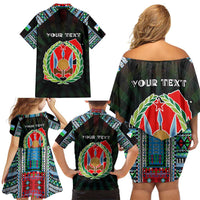 Personalized Djibouti Roots Family Matching Off Shoulder Short Dress and Hawaiian Shirt African Map in Fingerprint and Tribal Colors