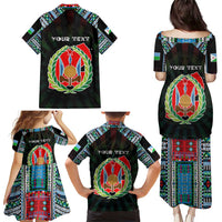 Personalized Djibouti Roots Family Matching Puletasi and Hawaiian Shirt African Map in Fingerprint and Tribal Colors