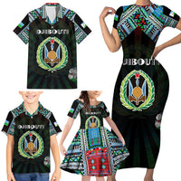 Personalized Djibouti Roots Family Matching Short Sleeve Bodycon Dress and Hawaiian Shirt African Map in Fingerprint and Tribal Colors