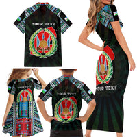 Personalized Djibouti Roots Family Matching Short Sleeve Bodycon Dress and Hawaiian Shirt African Map in Fingerprint and Tribal Colors