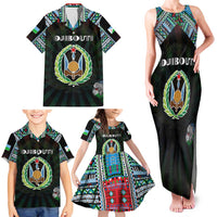Personalized Djibouti Roots Family Matching Tank Maxi Dress and Hawaiian Shirt African Map in Fingerprint and Tribal Colors