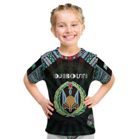 Personalized Djibouti Roots Kid T Shirt African Map in Fingerprint and Tribal Colors