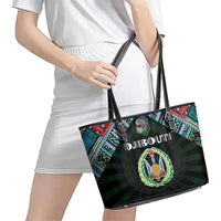 Djibouti Roots Leather Tote Bag African Map in Fingerprint and Tribal Colors