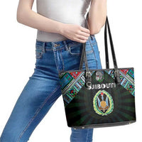 Djibouti Roots Leather Tote Bag African Map in Fingerprint and Tribal Colors
