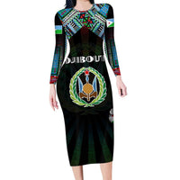 Personalized Djibouti Roots Long Sleeve Bodycon Dress African Map in Fingerprint and Tribal Colors