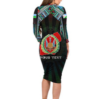 Personalized Djibouti Roots Long Sleeve Bodycon Dress African Map in Fingerprint and Tribal Colors