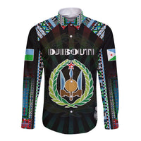 Personalized Djibouti Roots Long Sleeve Button Shirt African Map in Fingerprint and Tribal Colors