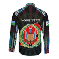 Personalized Djibouti Roots Long Sleeve Button Shirt African Map in Fingerprint and Tribal Colors