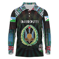 Personalized Djibouti Roots Long Sleeve Polo Shirt African Map in Fingerprint and Tribal Colors
