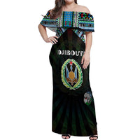 Personalized Djibouti Roots Off Shoulder Maxi Dress African Map in Fingerprint and Tribal Colors