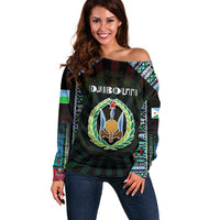 Personalized Djibouti Roots Off Shoulder Sweater African Map in Fingerprint and Tribal Colors