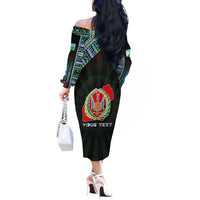 Personalized Djibouti Roots Off The Shoulder Long Sleeve Dress African Map in Fingerprint and Tribal Colors