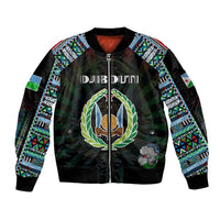 Personalized Djibouti Roots Sleeve Zip Bomber Jacket African Map in Fingerprint and Tribal Colors