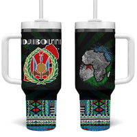Djibouti Roots Tumbler With Handle African Map in Fingerprint and Tribal Colors