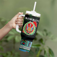 Djibouti Roots Tumbler With Handle African Map in Fingerprint and Tribal Colors